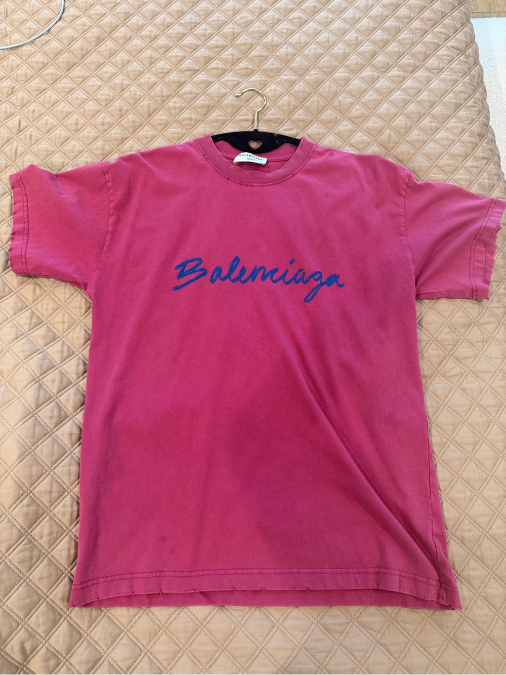 Balenciaga Pink T-Shirt with Blue Script Logo